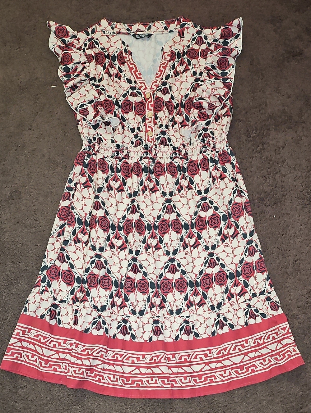Bloomchic Boho Print Ruffles Shirred Pocket Elastic Waist Dress XL 14/16 - Picture 2 of 5
